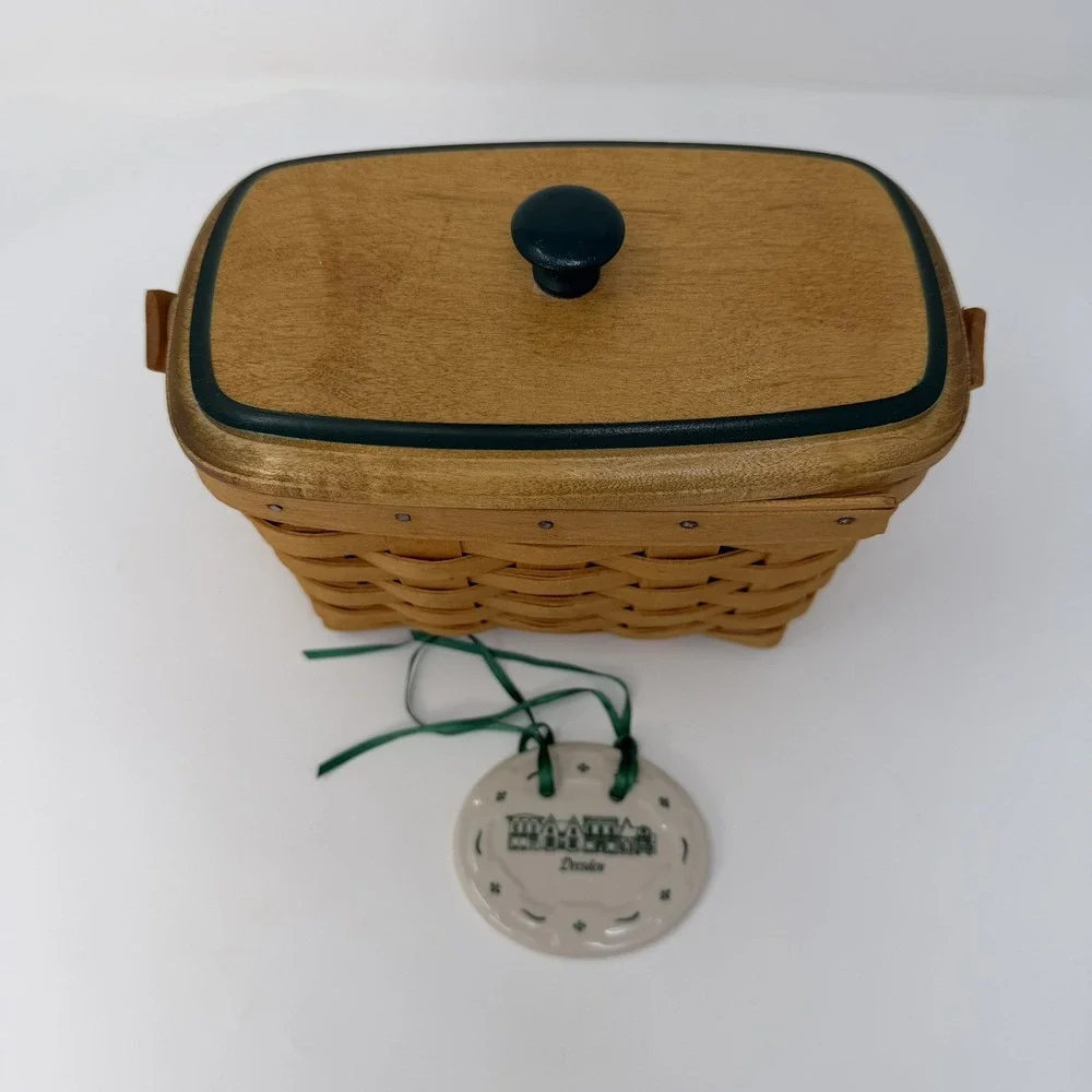 VTG Longaberger Dresden Tour Basket II 1996 w/ Lid, Liner & Tie-On Collectors